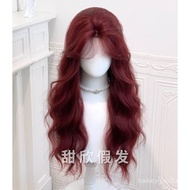 Sweet[Free Growth]Raspberry Red Fashion Water Wave Long Curly Wig for Women with Lace Full Cap 0N5UH
