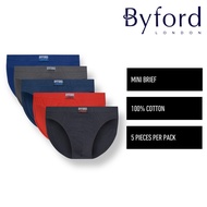 (5 Pcs) Byford Mens 100% Cotton Mini Brief Underwear Assorted Colours - BUD5229M