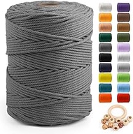 Macrame Cotton Cord 5mm x 328yds, ZUEXT Natural Handmade Light Grey Braided Cords 4 Strands Knitted Rope String for Craft Wall Hanging Weaving Tapestry Dream Catchers Hanger DIY Gift (300m)