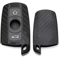 iJDMTOY Black Carbon Fiber Pattern Soft Silicone Key Fob Cover Compatible with BMW First Gen Key Fob