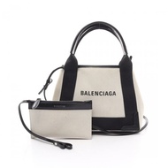 【日本直送】 BALENCIAGA BALENCIAGA Navy Cabas XS 帆布手提包 真皮 黑色 米白色 兩用款