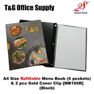 East-File | A4 Hard Cover Transparent Clear Menu Book Pockets Restaurant Cafe (Black) [MB106R MB512S