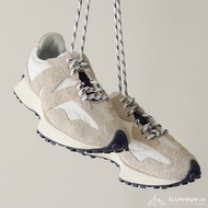 -EJ- Zero Size Defect NEW BALANCE 327 Milk Tea Dark Blue Stitching White Men Women MS327RF1