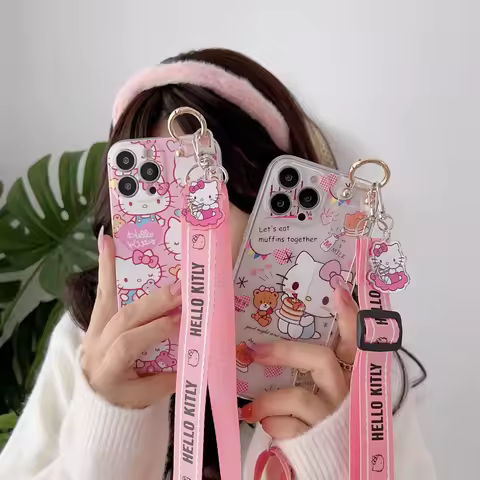 Sanrio Cartoon Hello Kitty Strap Lanyard Phone Case For VIVO V9 V5 V5S V7 V11 V15 V17 V20 V23 V23E V