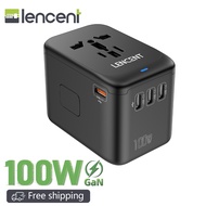 LENCENT 100W International Travel Adapter, GaN Universal Travel Adapter with 1 USB-A &amp; 4 Type C Power Adapter, Fast Charger Worldwide Plug Adapter for USA/UK/EU/AUS, Black