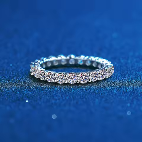 Total 2.2CT Moissanite Solitaire Eternity Band for Engagement Pass Test 14K 18K White Gold Ring for 