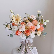 【鮮花】橘黃杏粉色玫瑰太陽花自然風美式鮮花捧花