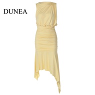 DUNEA Women Sleeveless Pleated Asymmetrical Dress