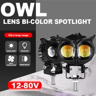 2.5 Inch Motorcycle Headlight LED Spotlight White Yellow Driving Light Two Color Owl Headlights 12V-80V For Street Bike Car ATV
