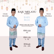 XS - 4XL! Baju Melayu Dewasa Slim Fit / Moden Tanpa Pesak Teluk Belanga / Cekak Musang Baby Blue