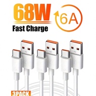 68W 6A USB A To Type C Fast Charging Cable 3 Packs/2 Packs/1Pack, 3.3FT/6.6FT USB-C Charge Data Cabl