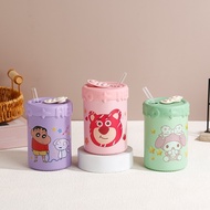 Water cup Glass water bottle with straw 400ml with cute print BAG U BNSHI26