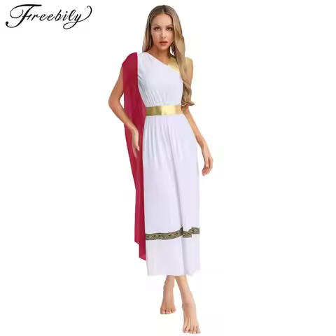 Women Ancient Greek Princess Costume Tunic Dress Golden Roman Empress Toga Costume Halloween Cosplay
