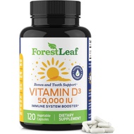 ForestLeaf Vitamin D3 50000 IU - Bone Health and Immune Support - Small Easy to Swallow Capsules - N