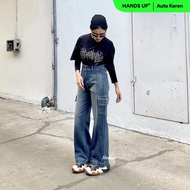JINISO HANDS UP - 406 Cargo Loose Highwaist Celana Jeans Wanita