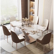 【Free installation】Marble tabletop dining table and chairs rock slab table Double layer tabletop dining table and chairs