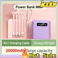 [SG READY STOCK] Mini size Powerbank Fast Charging Power Bank Cable Powerbank 20000mAh 4 in 1 DETACHABLE Cables
