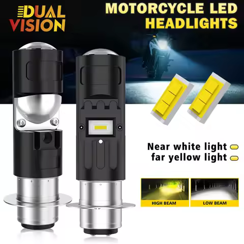 1X 600000lm H4 P15D Motorcycle LED Headlight Aluminum Alloy Spot Light Hi/LowBeam Dual Color DRL Sco
