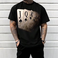 เสื้อยืดคอกลมลายโป๊กเกอร์ ไซส์พิเศษสำหรับผู้ชาย แบบเข้ารูป