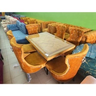 MEJA Makan 6 KERUSI Kain Baldu chesterfield Dinning set (SUBHAN ENTERPRISE)