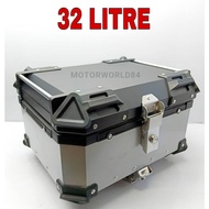 TOP BOX ALUMINIUM ALLOY 32L MOTOR BLACK SILVER ALUMINIUM BOX WITH BRACKET SILVER / BLACK BOX ALLOY 32litre