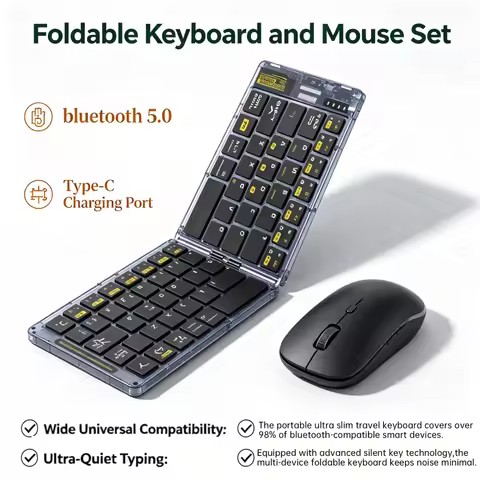 Transparent Foldable Wireless Keyboard and Mouse Set Ultra-slim Bluetooth Keyboard with Mouse Foldin