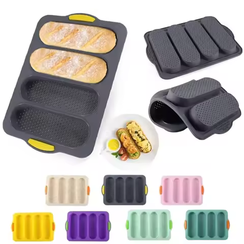 New 4-Grid Non-Stick Bread Baking Tray Commercial Grade Baguette Mold Anti-Scald for Home Oven Kitch