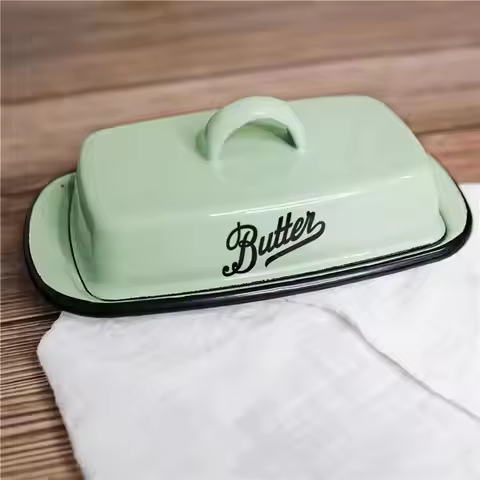 Porcelain Butter Storage Dish with Lid Enamel Freshkeeping Container Airtight Holder for Kitchen Hom