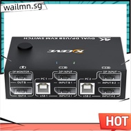 8K Dual Monitor KVM Switch,Displayport 1.4 KVM Switch 2 Monitors 2 Computers 8K 30Hz 4K 144Hz with 4