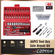 Total 46pcs Chrome Vanadium Socket Set Tool Box Set Ratchet Spanner Wrench Set Spanar Skru Driver Se