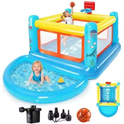 Bounce House for 3-6 Indoor/Outdoor Inflatable Bouncy Castle with Removable Ball Pit Hopscotch Game