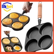4-Well Egg and Pancake Maker with Wooden Handle Non-Stick Frying Pan for Breakfast Burgers