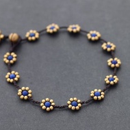 青金石雛菊黃銅編織腳鍊 黃銅珠子編織串珠腳踝手鐲
