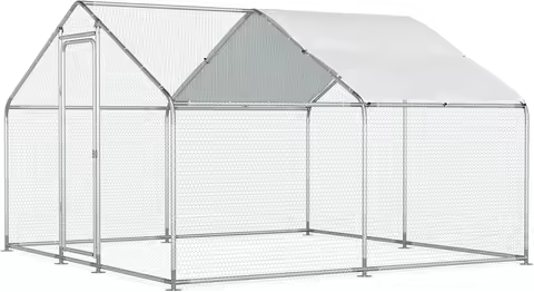 Chicken Coop, 10×10 FT Large Metal Run for 20 Chickens, Walk in Yard Poultry Cage Hen House with Wat