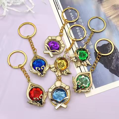 Genshin Impact Vision Of God Cosplay Anime 7 Elements Visions Metal Keychains Backpack Pendants Coll