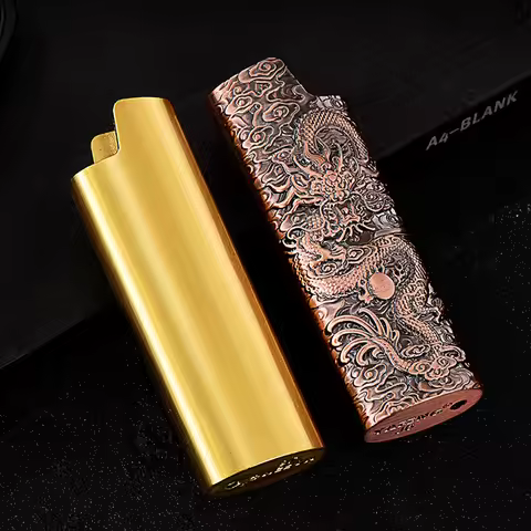 New 3D Embossed Dragon Animal Relief Metal Case Bic J6 Lighter Metal Lighter Case Plastic Lighter Pr