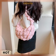 [Okhello.sg] Women Dumpling Shoulder Bag Ruched Dumpling Bag Clutch Purse Crossbody Bag