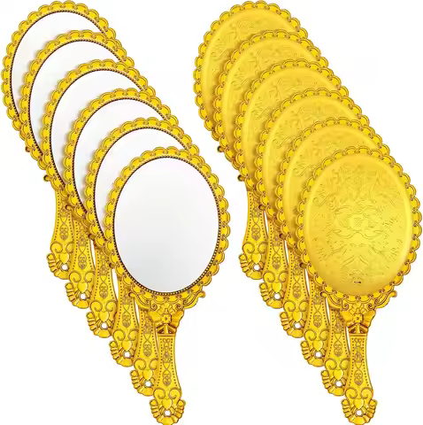 12 Pcs Vintage Handheld Mirror, 9.8" L x 4.5" W Small Gold Embossed Portable Princess Mirror for Cla