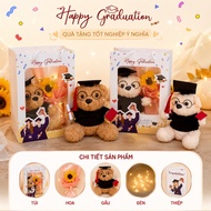 Teddy bear set, graduation gift, 1 mini bear + carrying bag + lamp + flower + card. birthday gift fo