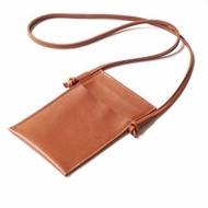 Leather phone bag in tan brown, Travel pouch, utilitarian sling bag.