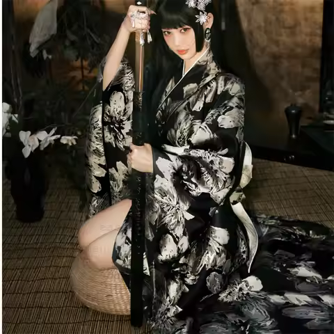 Women Japanese Anime Cosplay Costumes Kimono Robe Gothic Dark Kimono Jigoku Shoujo Enma Ai Maid Dres