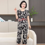 Bộ đồ trung niên nữ đẹp B60 - Quần áo ngủ mẹ mặc nhà cho người lớn tuổi mùa hè cao cấp sang trọng U4