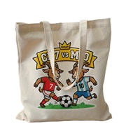 CR7 vs M10 GOAT Cute Football Printed Canvas Tote Bag for School Outings Gift Soccer Fan Canvas Bag 
