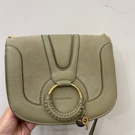 See by Chloe 灰綠牛皮麂皮內雙層斜背包