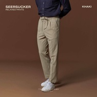 TWENTYSECOND กางเกงขายาว ผ้า Seersucker เอวยางยืด รุ่น Seersucker Relaxed Pants - กากี / Khaki