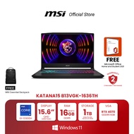 MSI NOTEBOOK Katana 15 B13VGK-1636TH | 15.6" QHD | Intel Core i9-13900H | NVIDIA GeForce RTX 4070 | 16GB(8GBx2) DDR5 | 1TB NVMe PCIe Gen4  M.2 SSD | Windows 11 Home (โน้ตบุ๊ก)