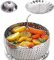 100% telescopic Stainless Steel Steamer Basket Inserts for Pots, Foldable Vegetable Crock Steam For Instant Pot, Fish Veggie Seafood, Crock and Pot.(5.5" to 8.8" Diameter)