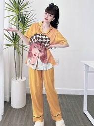 Đồ Bộ Cô Gái Tay Ngắn Quần Dài Lụa Xước Ánh Kim Cao Cấp  Bigsize 50-100kg - Đồ Ngủ Pijama