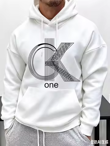 Minimalist CK One Line Logo Hoodie Men Letter Print Loose Street Fashion Casual Long Sleeve Sweatshi