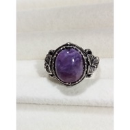 (R289) CHAROITE NATURAL GEMSTONE ADJUSTABLE SILVER RETRO RING 紫龙晶天然宝石可调节银复古戒指 CINCIN PERAK BATU PERMATA UNGU